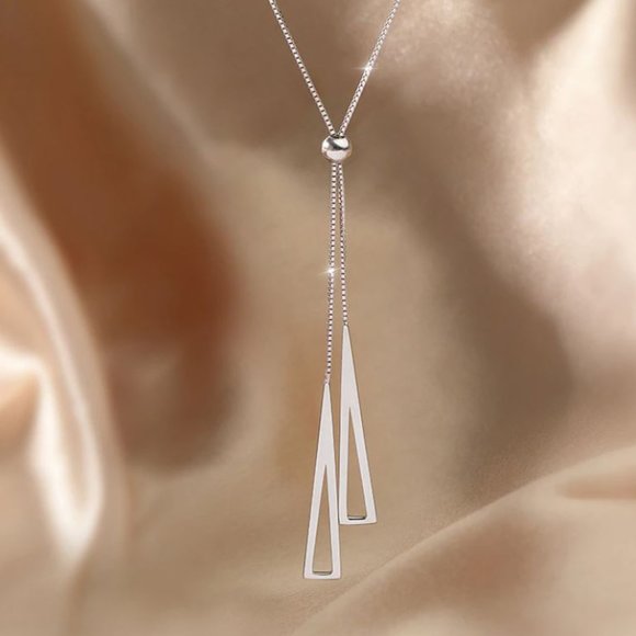925 Sterling Silver Triangle Drop Necklace - Picture 4 of 5